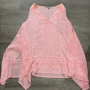 Pink Vneck NY Collection Sleeveless Asymmetrical Textured Blouse | Size XL